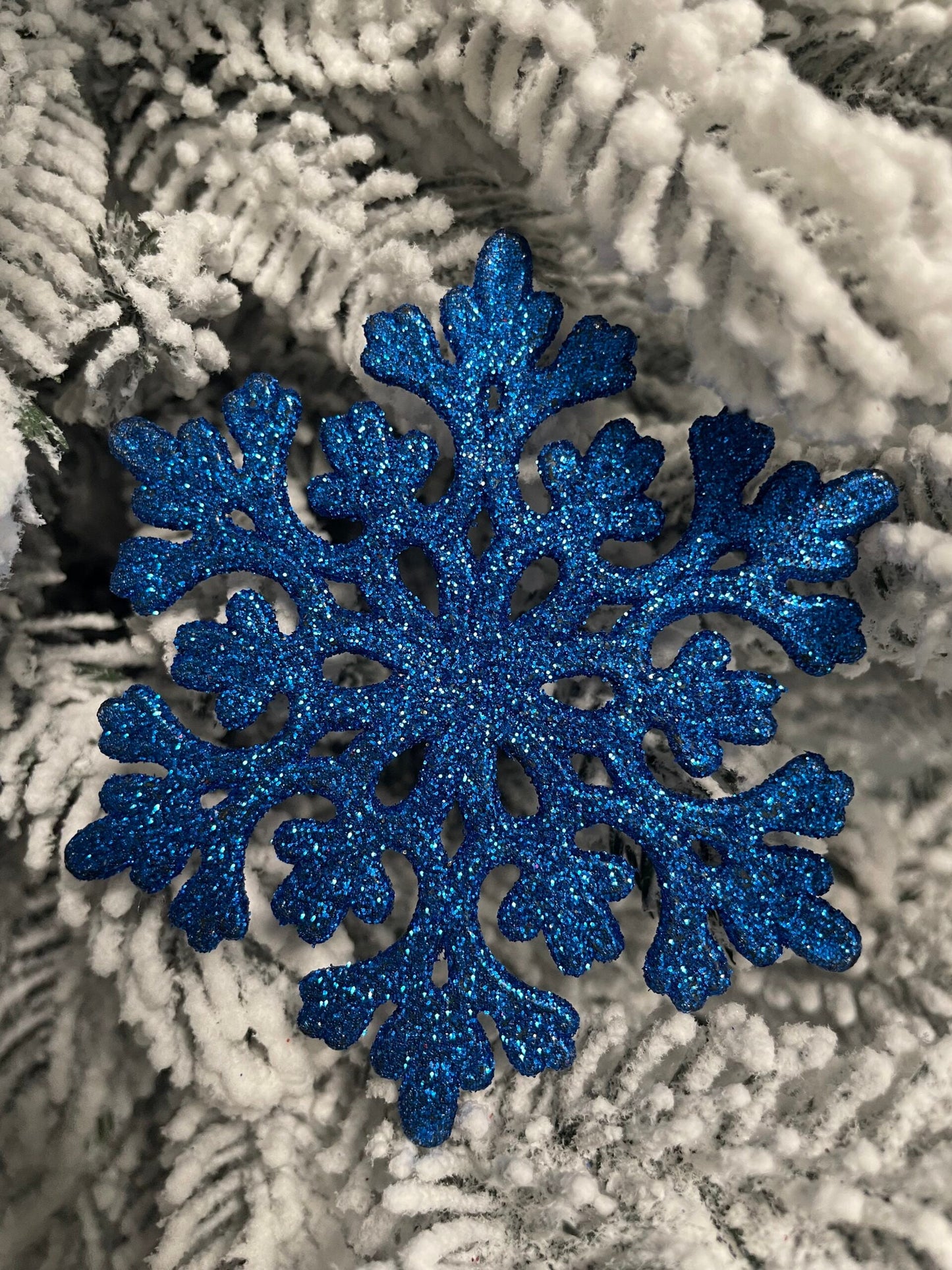 Decoratiune brad fulg de zapada, set 12 bucati, 10cm, albastru