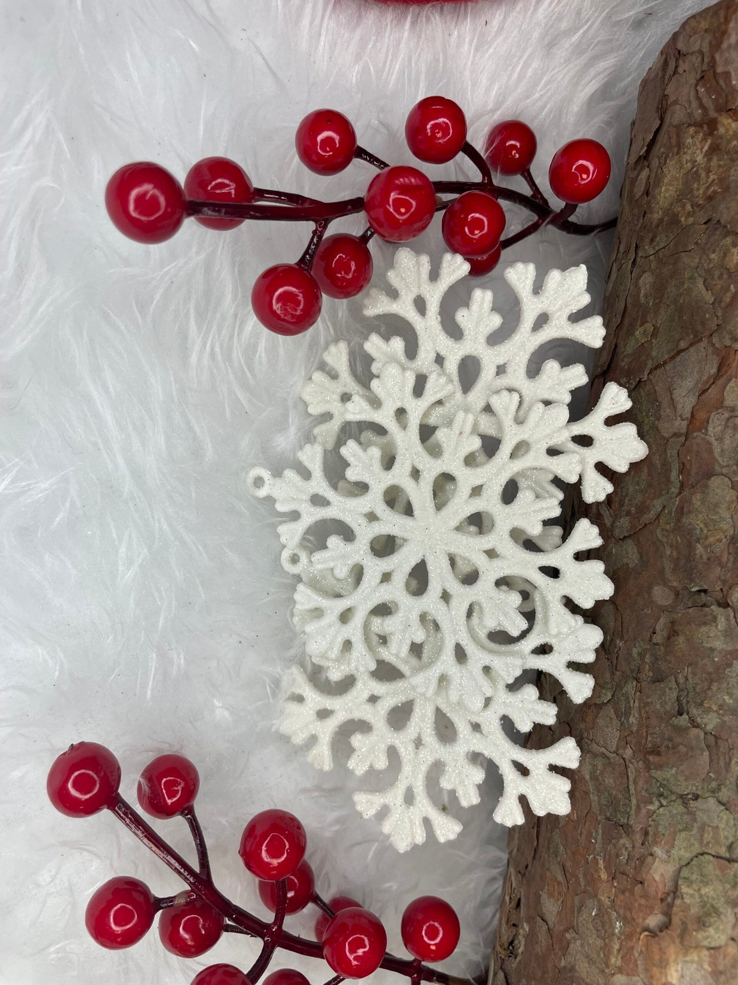 Decoratiune brad fulg de zapada, set 8 bucati, 8cm, alb