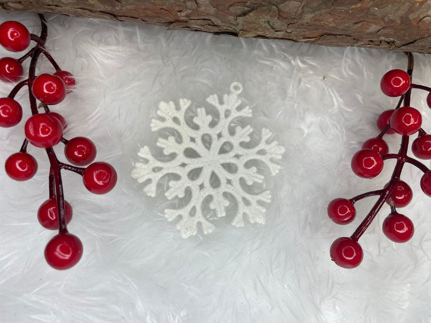 Decoratiune brad fulg de zapada, set 8 bucati, 8cm, alb