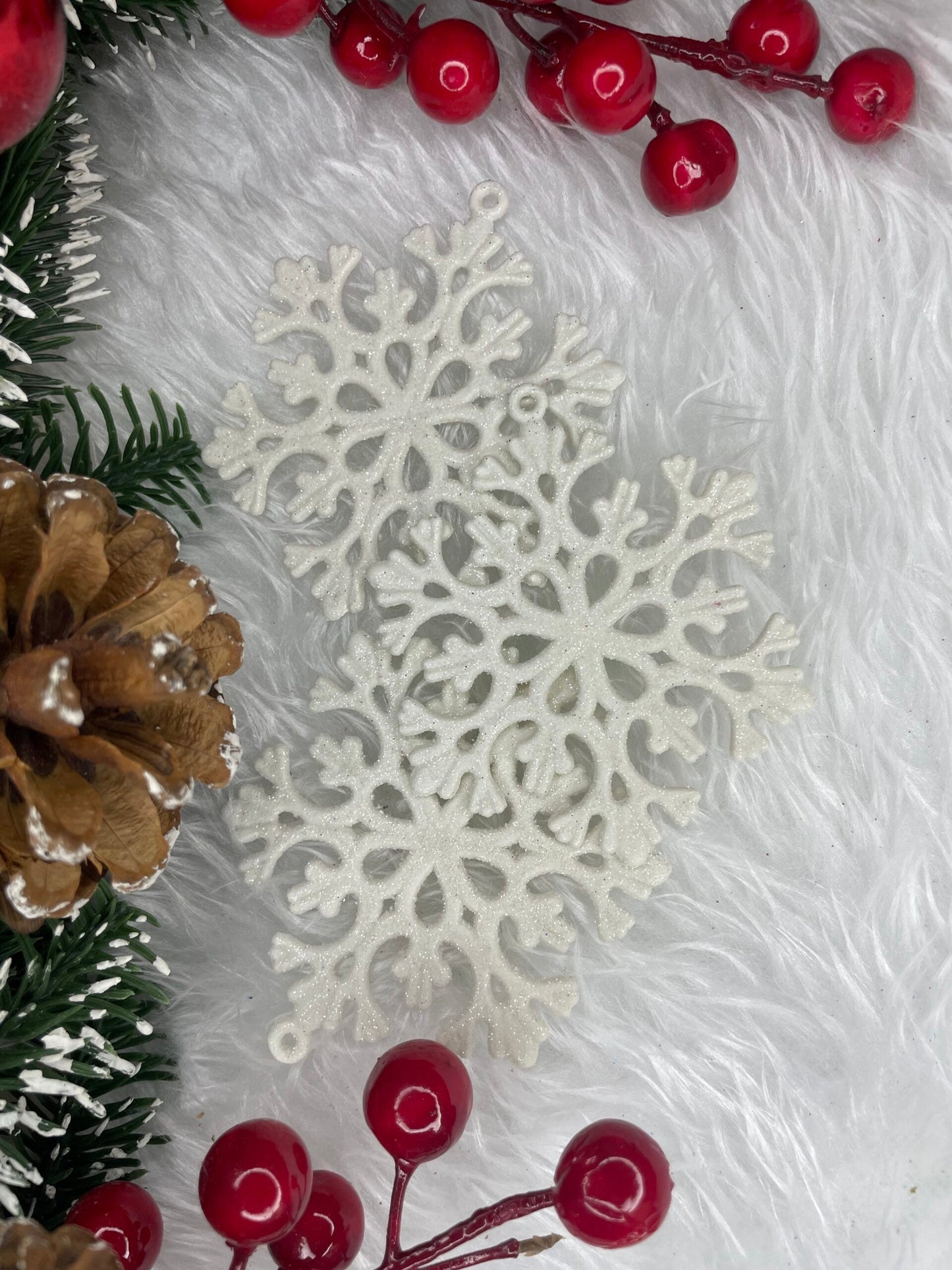 Decoratiune brad fulg de zapada, set 8 bucati, 8cm, alb