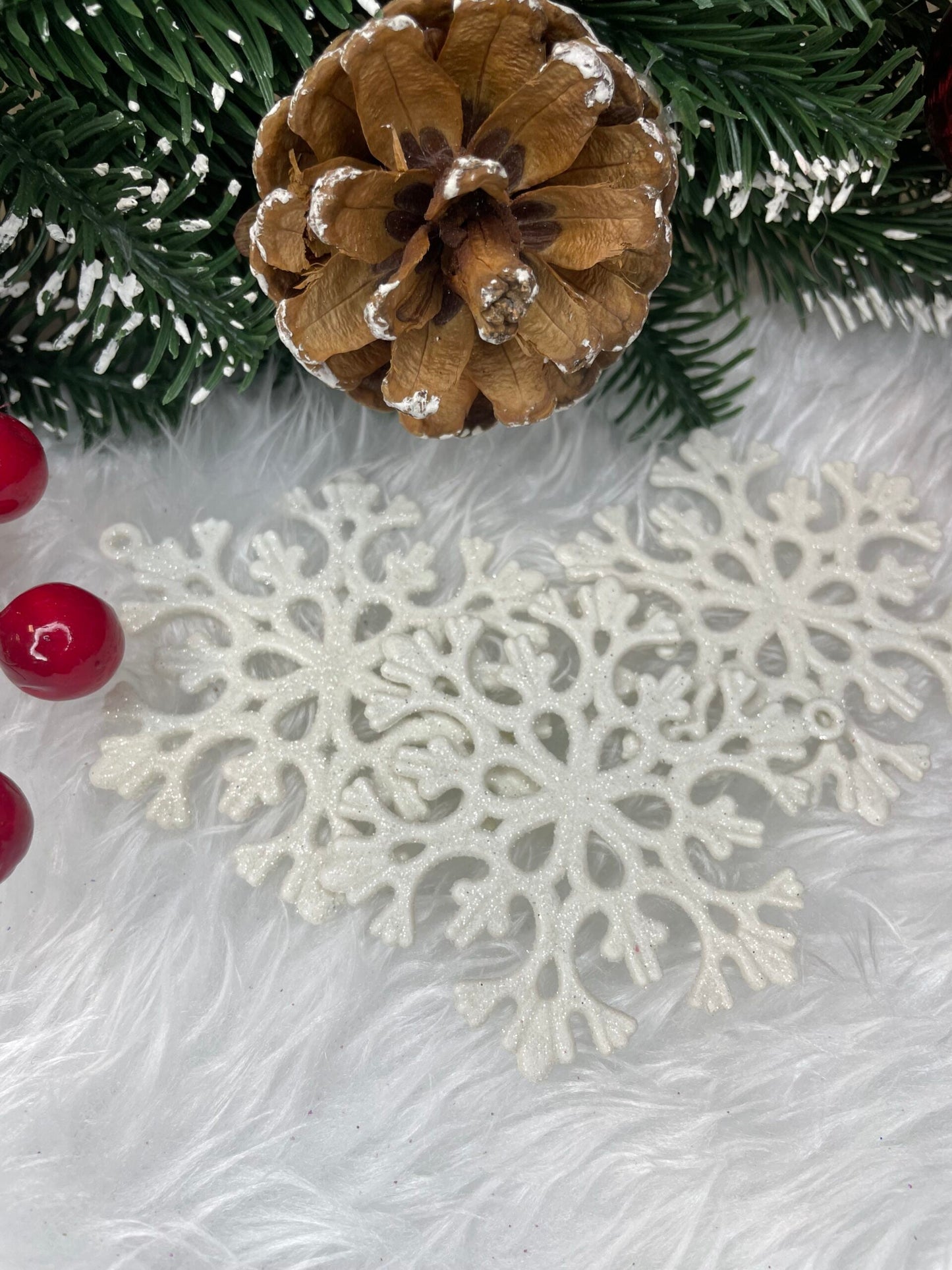 Decoratiune brad fulg de zapada, set 8 bucati, 8cm, alb