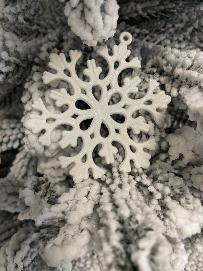 Decoratiune brad fulg de zapada, set 8 bucati, 8cm, alb