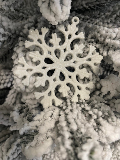 Decoratiune brad fulg de zapada, set 8 bucati, 8cm, alb