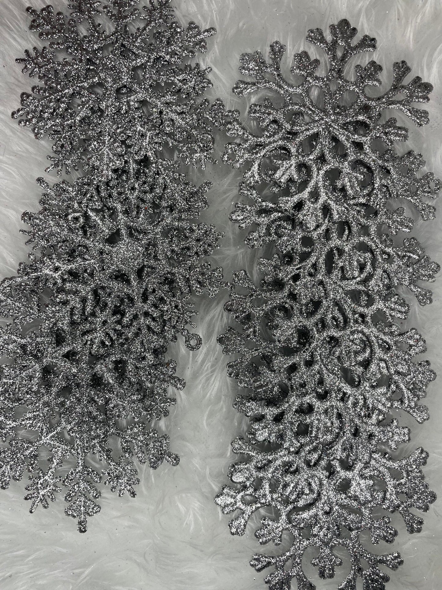 Decoratiune brad fulg de zapada, set 12 bucati, 10cm, argintiu