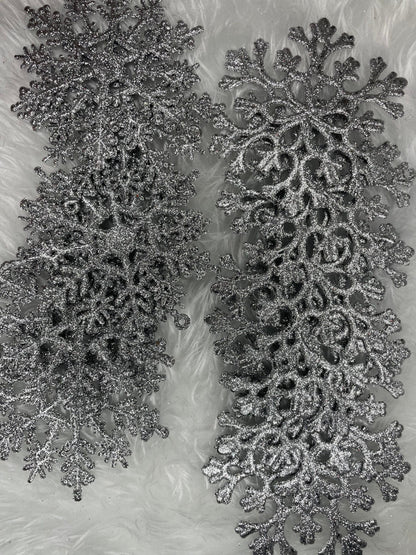 Decoratiune brad fulg de zapada, set 12 bucati, 10cm, argintiu