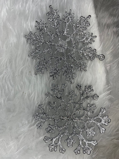 Decoratiune brad fulg de zapada, set 12 bucati, 10cm, argintiu