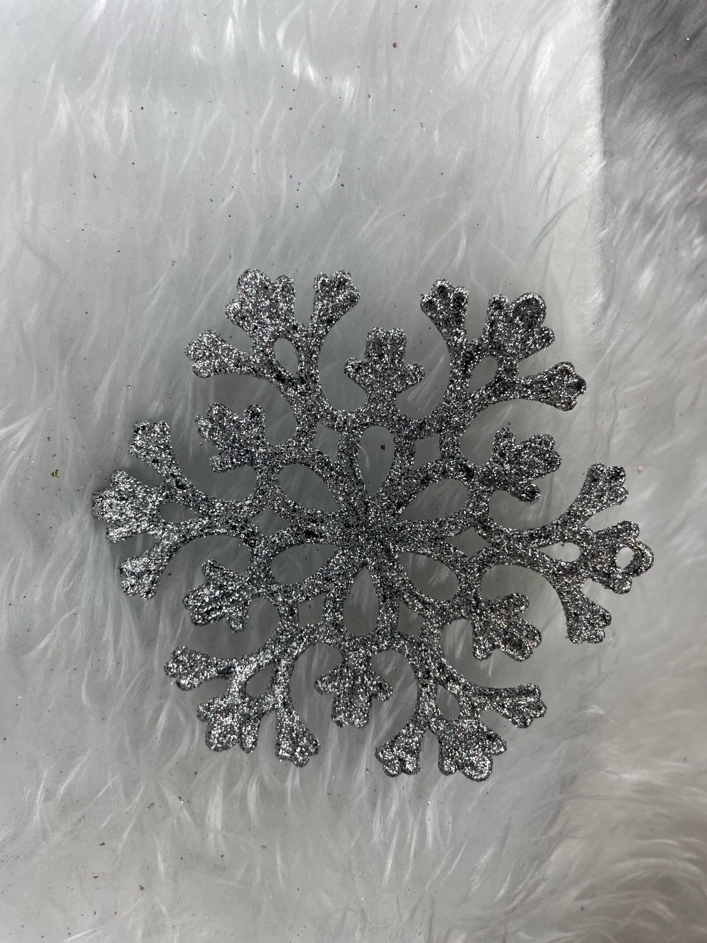 Decoratiune brad fulg de zapada, set 12 bucati, 10cm, argintiu