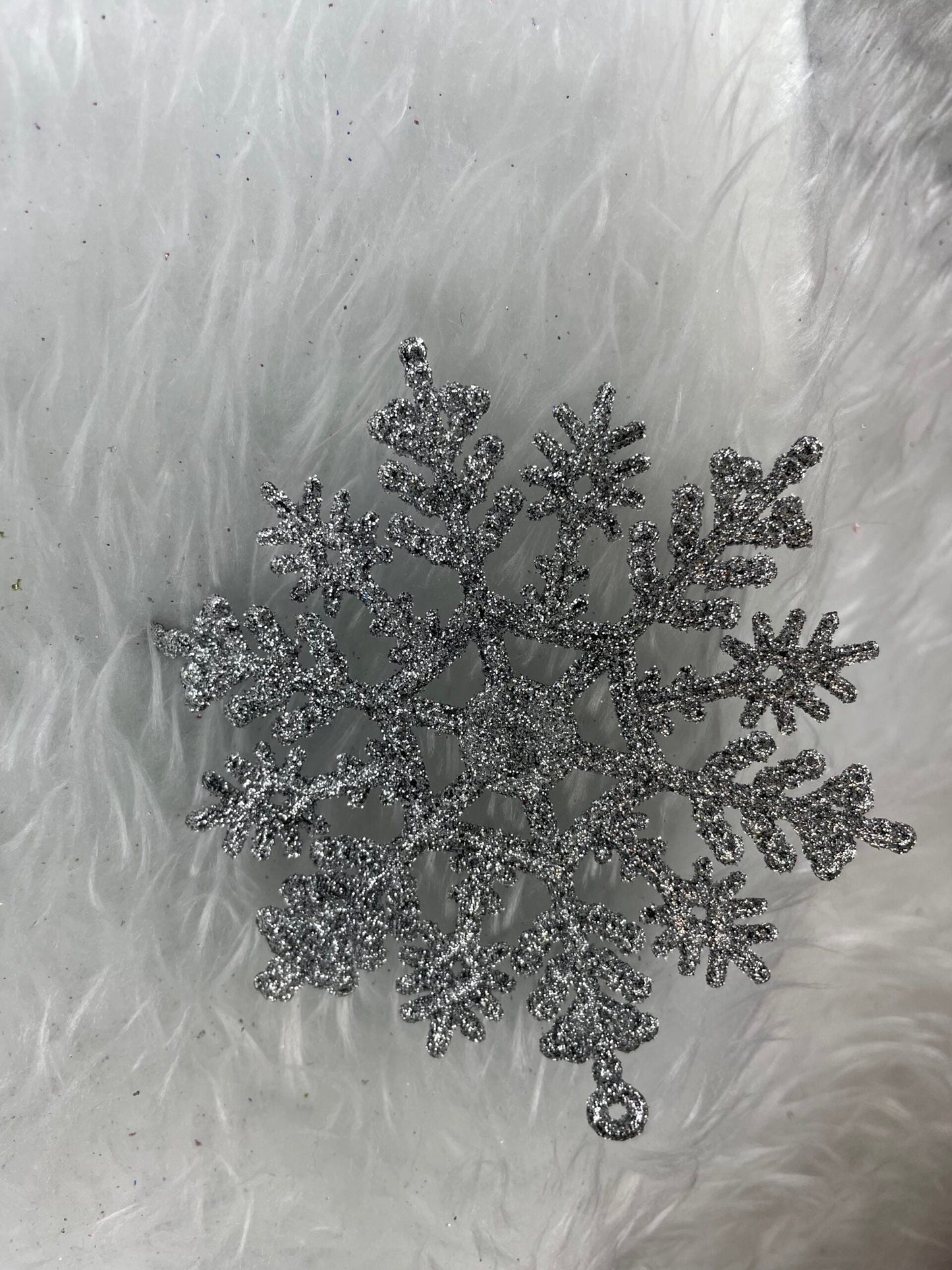 Decoratiune brad fulg de zapada, set 12 bucati, 10cm, argintiu