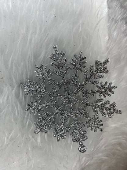Decoratiune brad fulg de zapada, set 12 bucati, 10cm, argintiu