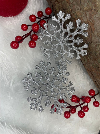 Decoratiune brad fulg de zapada, set 12 bucati, 10cm, argintiu