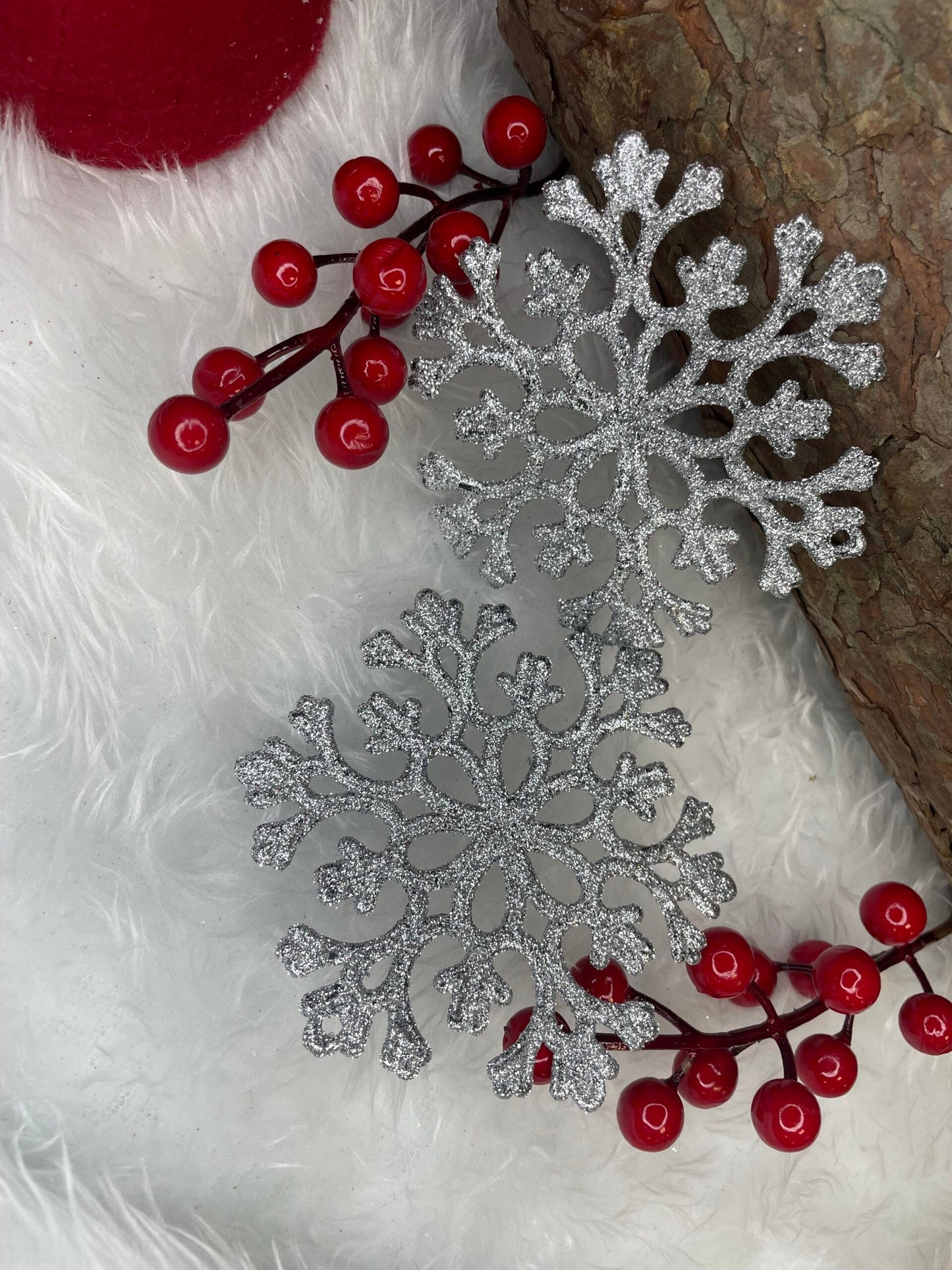 Decoratiune brad fulg de zapada, set 12 bucati, 10cm, argintiu