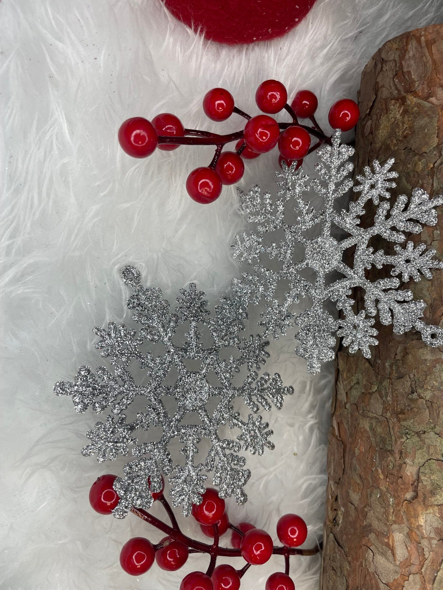 Decoratiune brad fulg de zapada, set 12 bucati, 10cm, argintiu