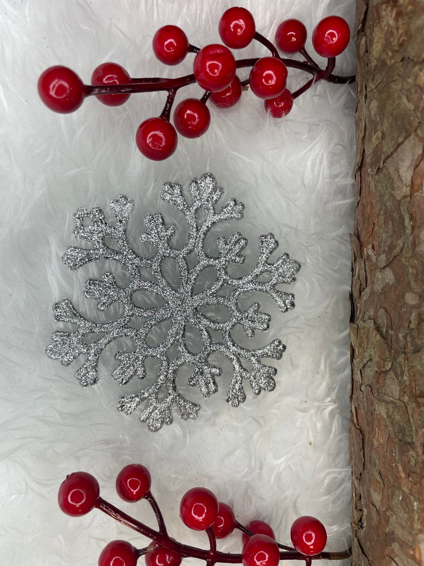 Decoratiune brad fulg de zapada, set 12 bucati, 10cm, argintiu