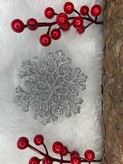 Decoratiune brad fulg de zapada, set 12 bucati, 10cm, argintiu