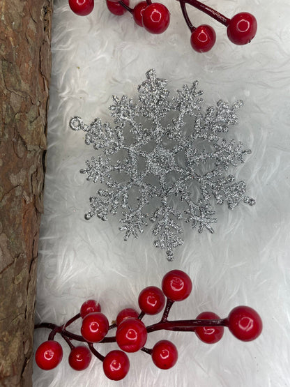 Decoratiune brad fulg de zapada, set 12 bucati, 10cm, argintiu