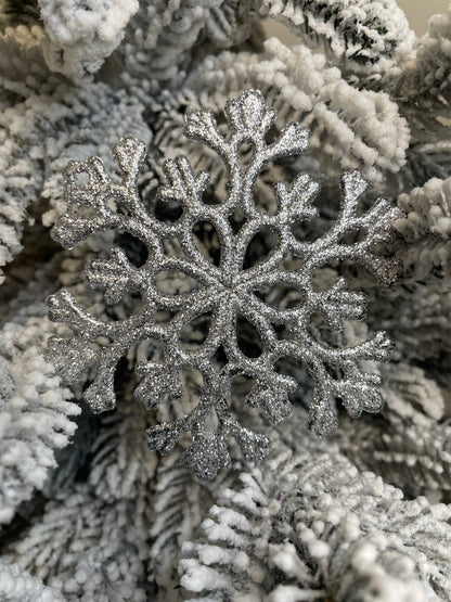 Decoratiune brad fulg de zapada, set 12 bucati, 10cm, argintiu