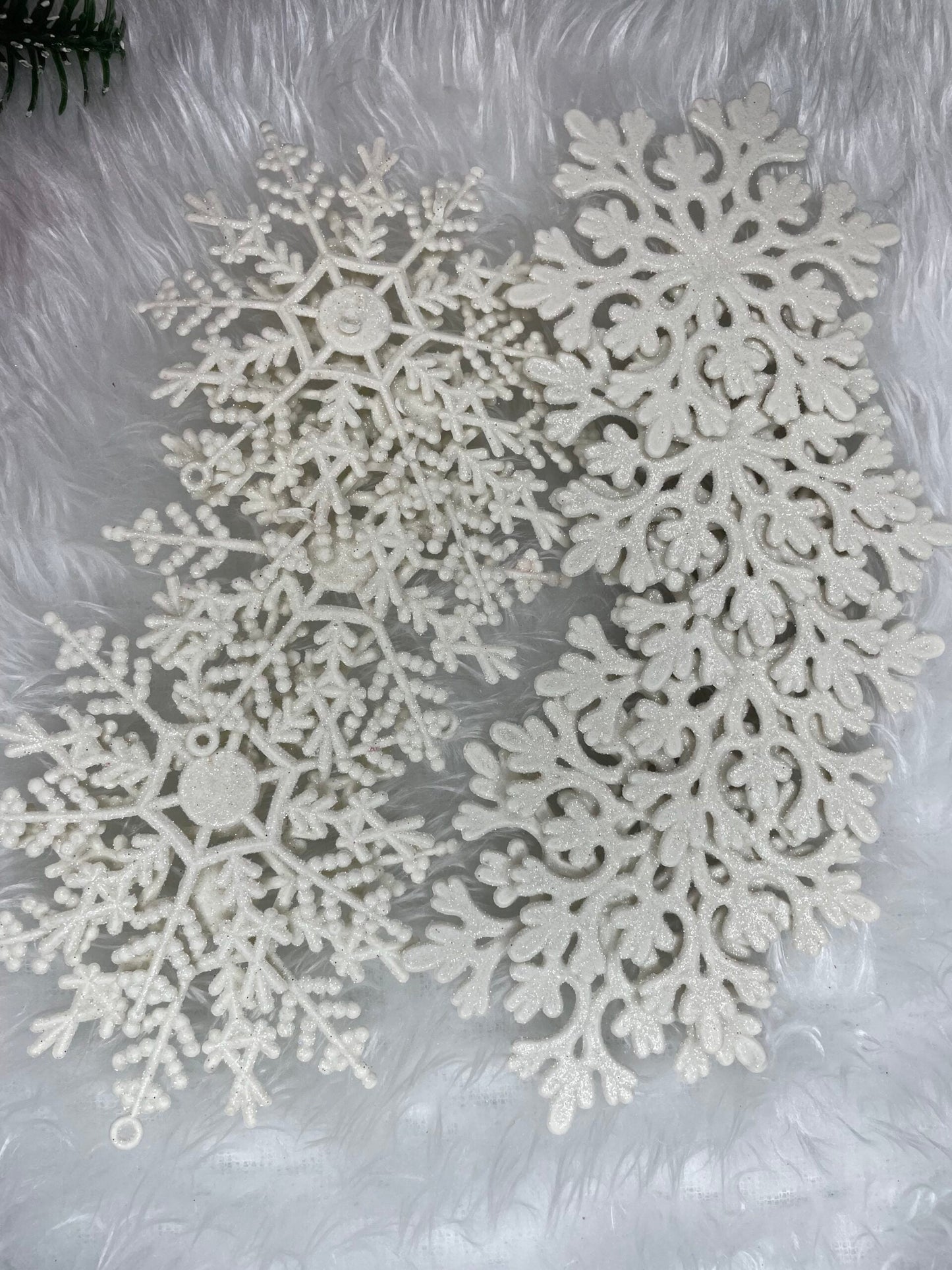 Decoratiune brad fulg de zapada, set 12 bucati, 9-10cm, alb