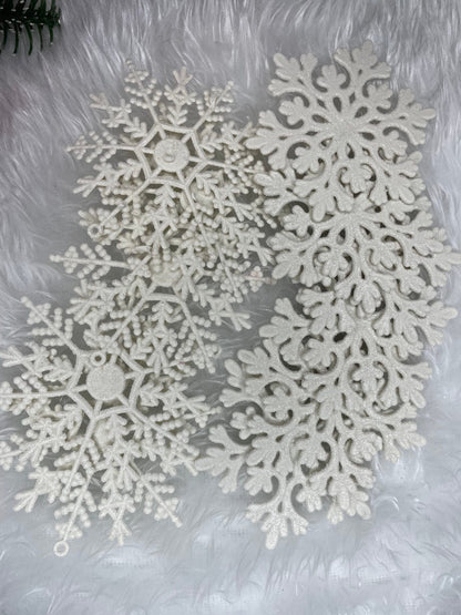 Decoratiune brad fulg de zapada, set 12 bucati, 9-10cm, alb