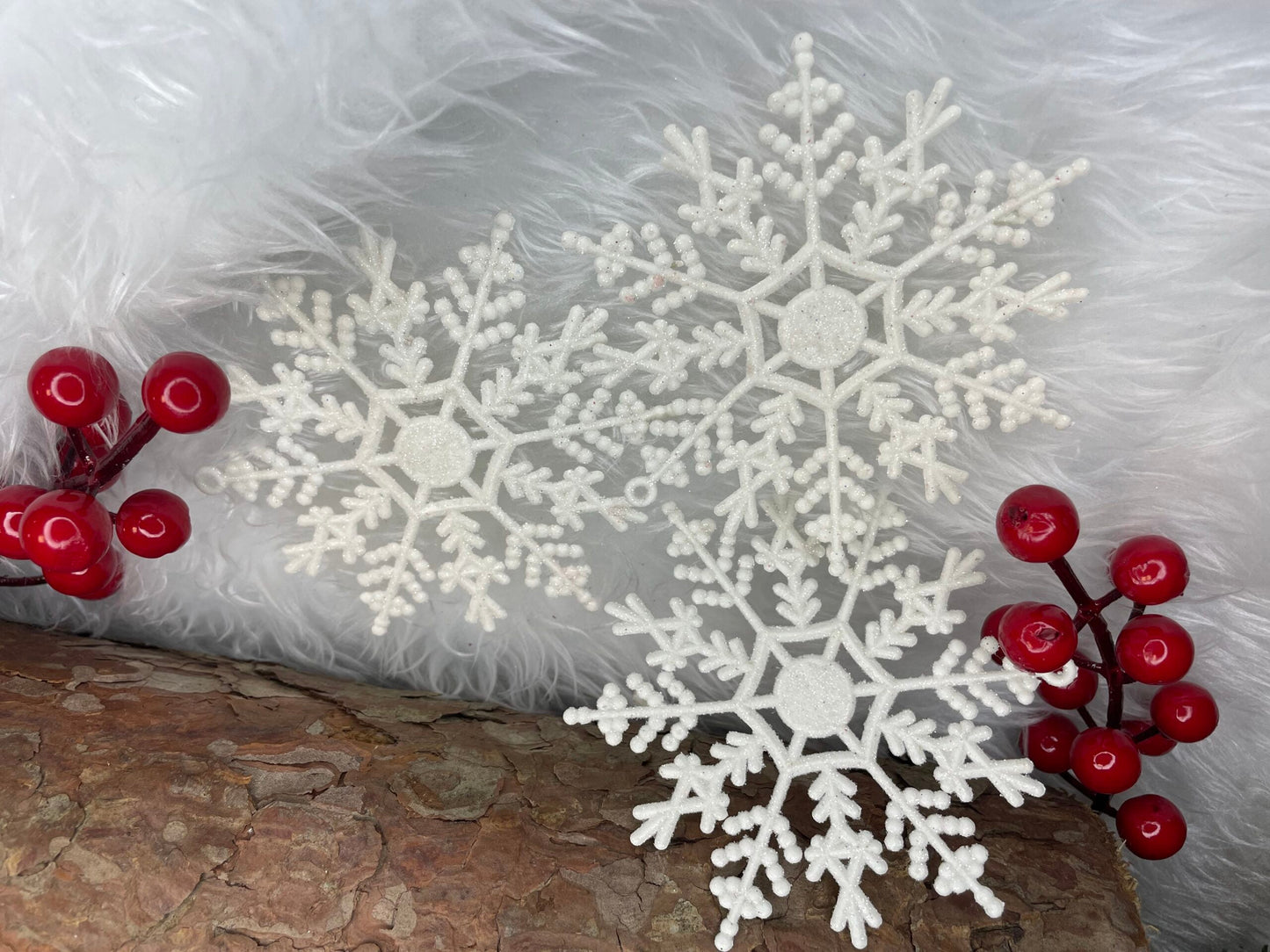 Decoratiune brad fulg de zapada, set 12 bucati, 9-10cm, alb