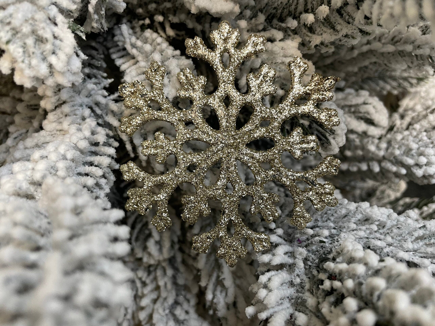 Decoratiune brad fulg de zapada, set 8 bucati, 8cm, auriu