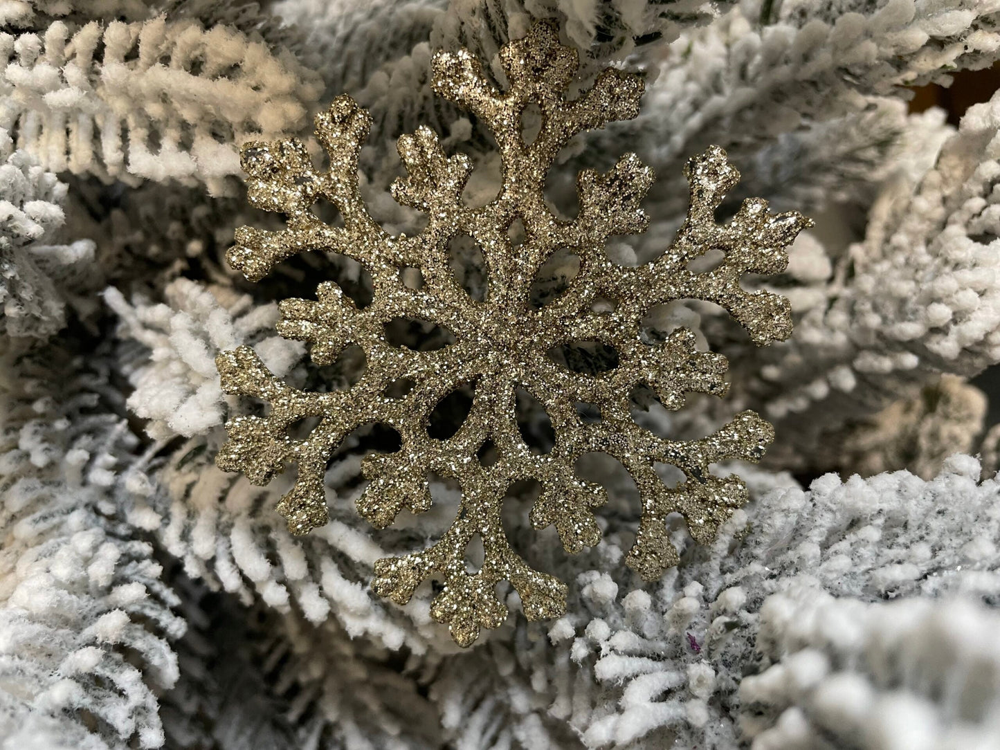 Decoratiune brad fulg de zapada, set 8 bucati, 8cm, auriu