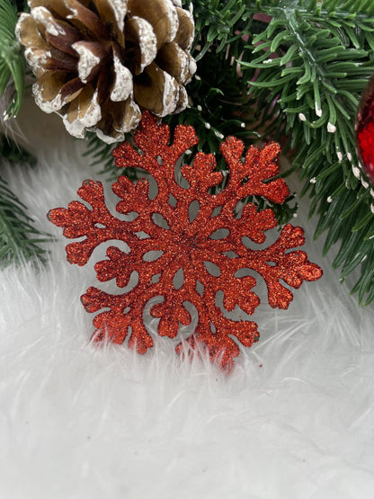 Decoratiune brad fulg de zapada, set 8 bucati, 8cm, rosu