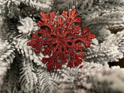 Decoratiune brad fulg de zapada, set 8 bucati, 8cm, rosu