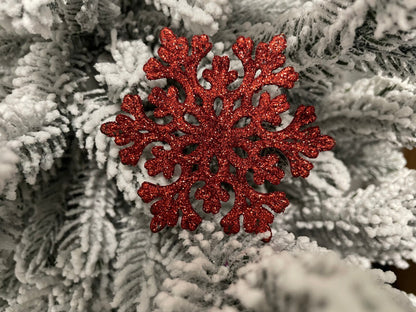 Decoratiune brad fulg de zapada, set 8 bucati, 8cm, rosu