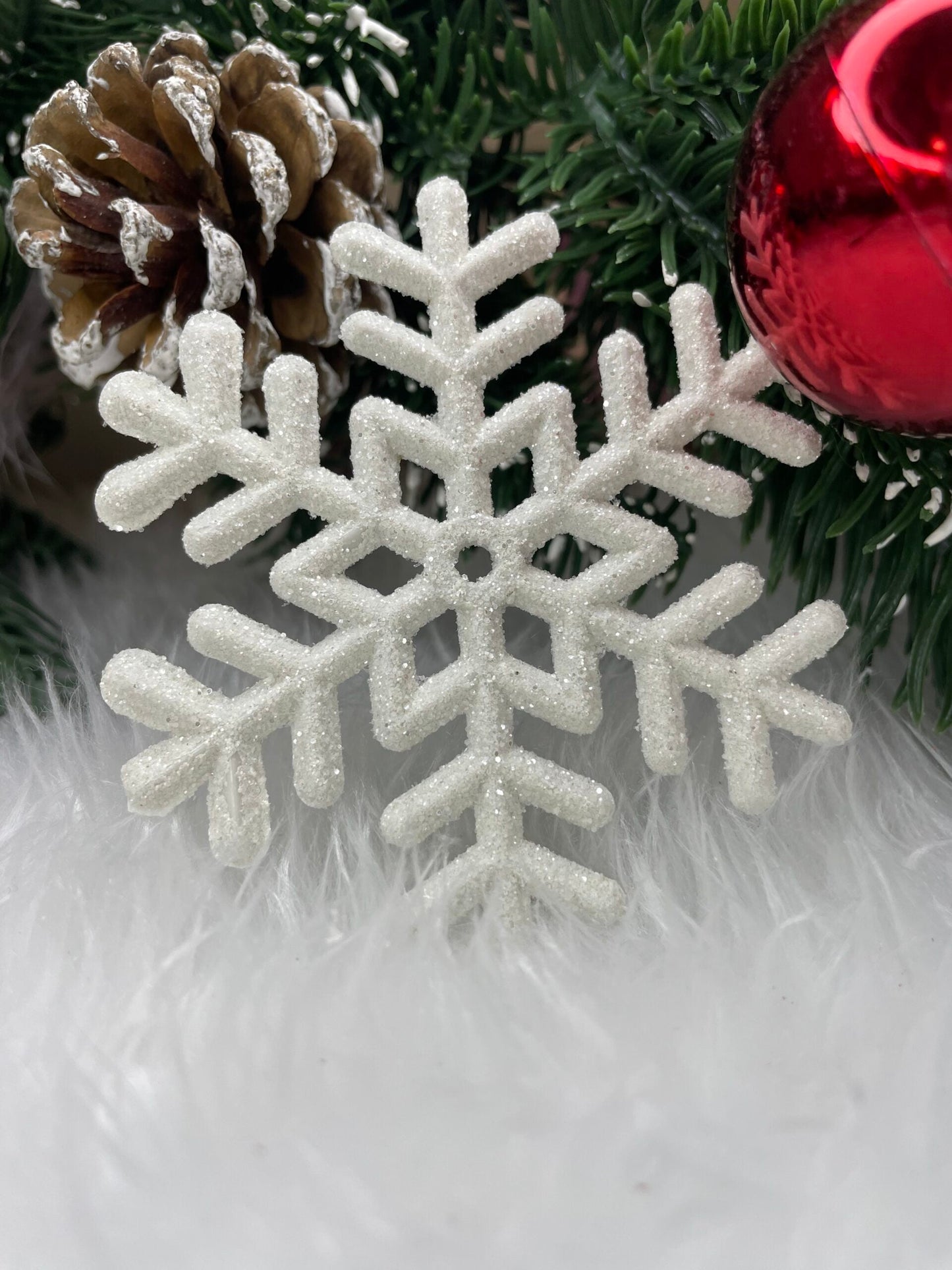 Decoratiune brad fulg de zapada, set 3 bucati, 8cm, alb