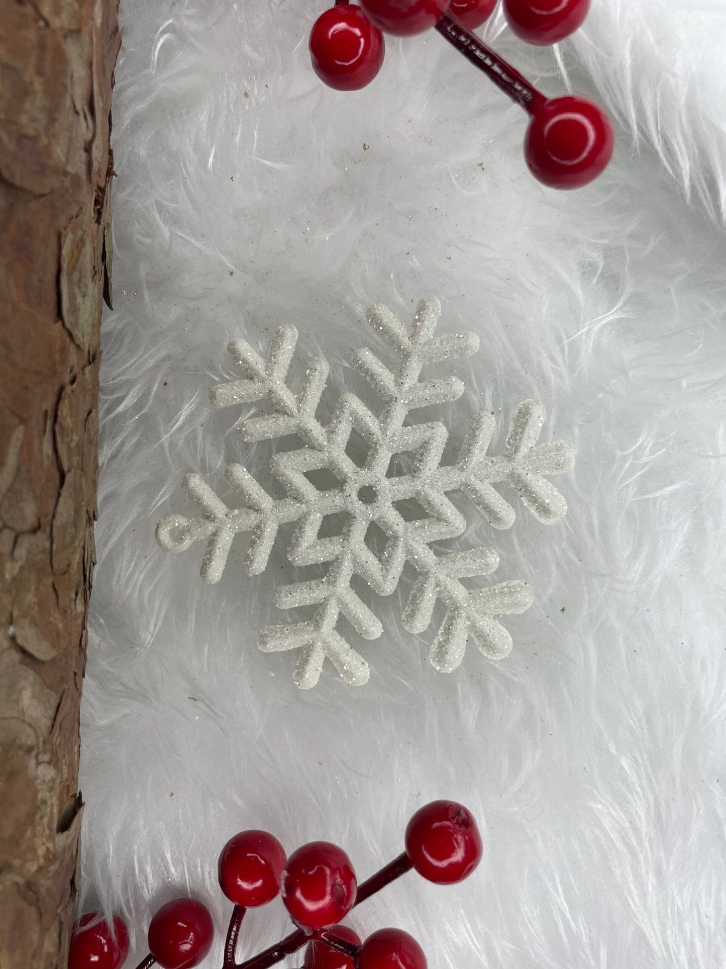 Decoratiune brad fulg de zapada, set 3 bucati, 8cm, alb