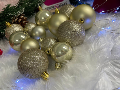 Set globuri de Craciun, 30 bucati, 3 modele, 4/5/6cm, auriu