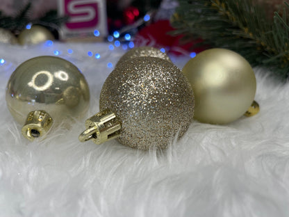 Set globuri de Craciun, 30 bucati, 3 modele, 4/5/6cm, auriu