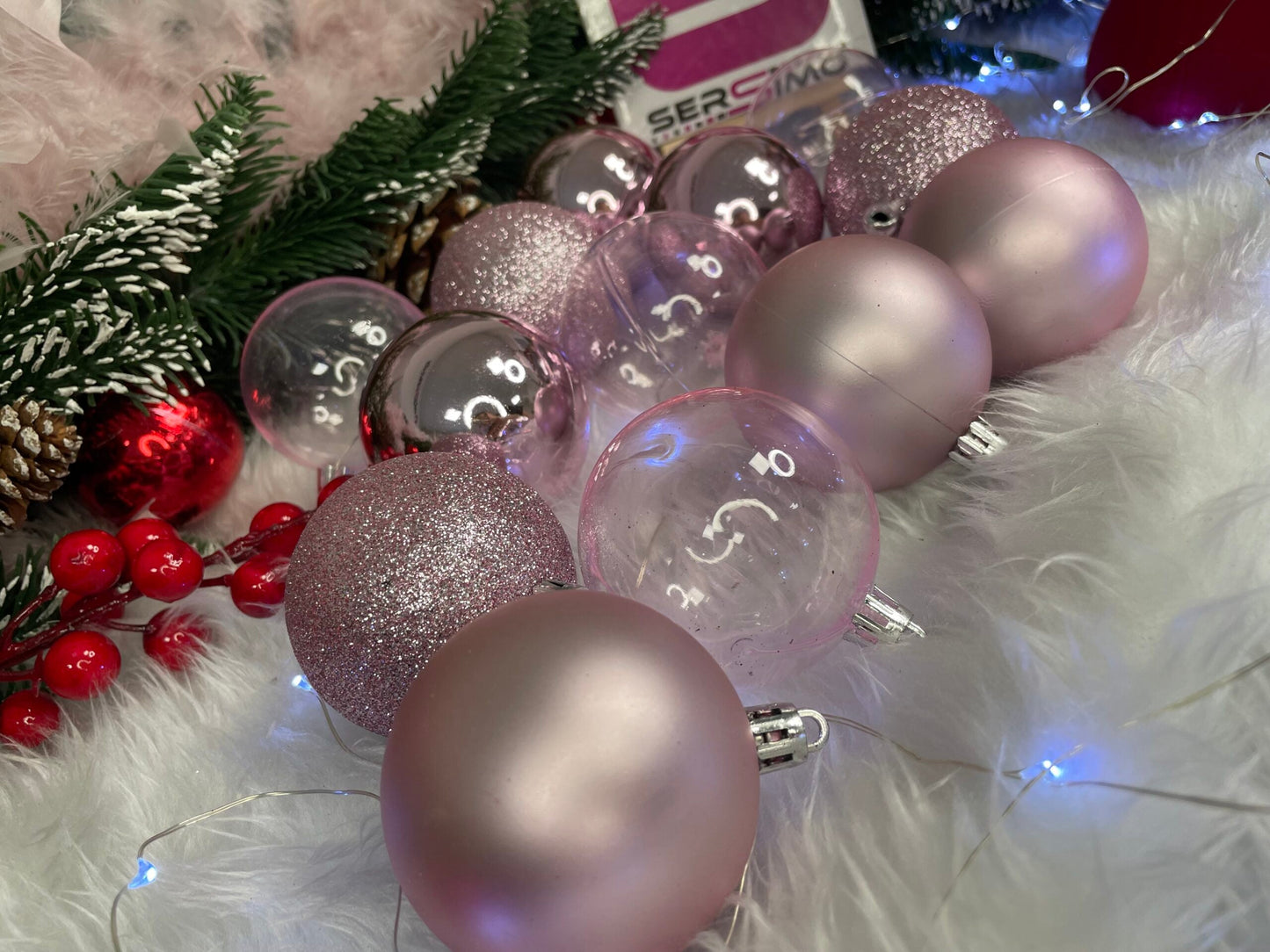 Set globuri de Craciun, 100 bucati, 6cm, roz