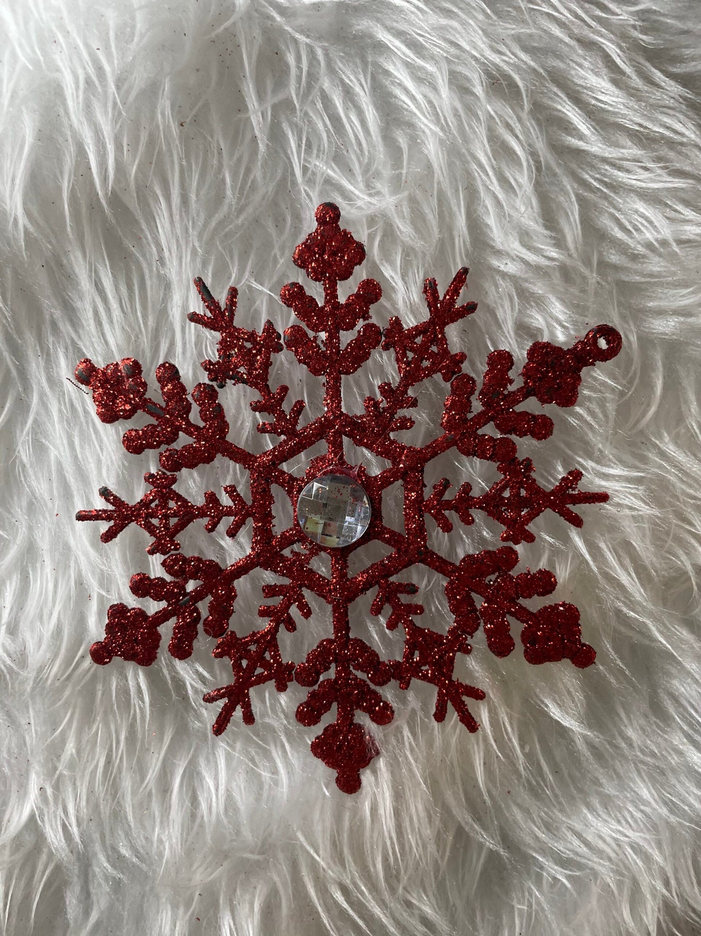 Decoratiune brad fulg de zapada cu cristal, set 2 bucati, 12cm, rosu
