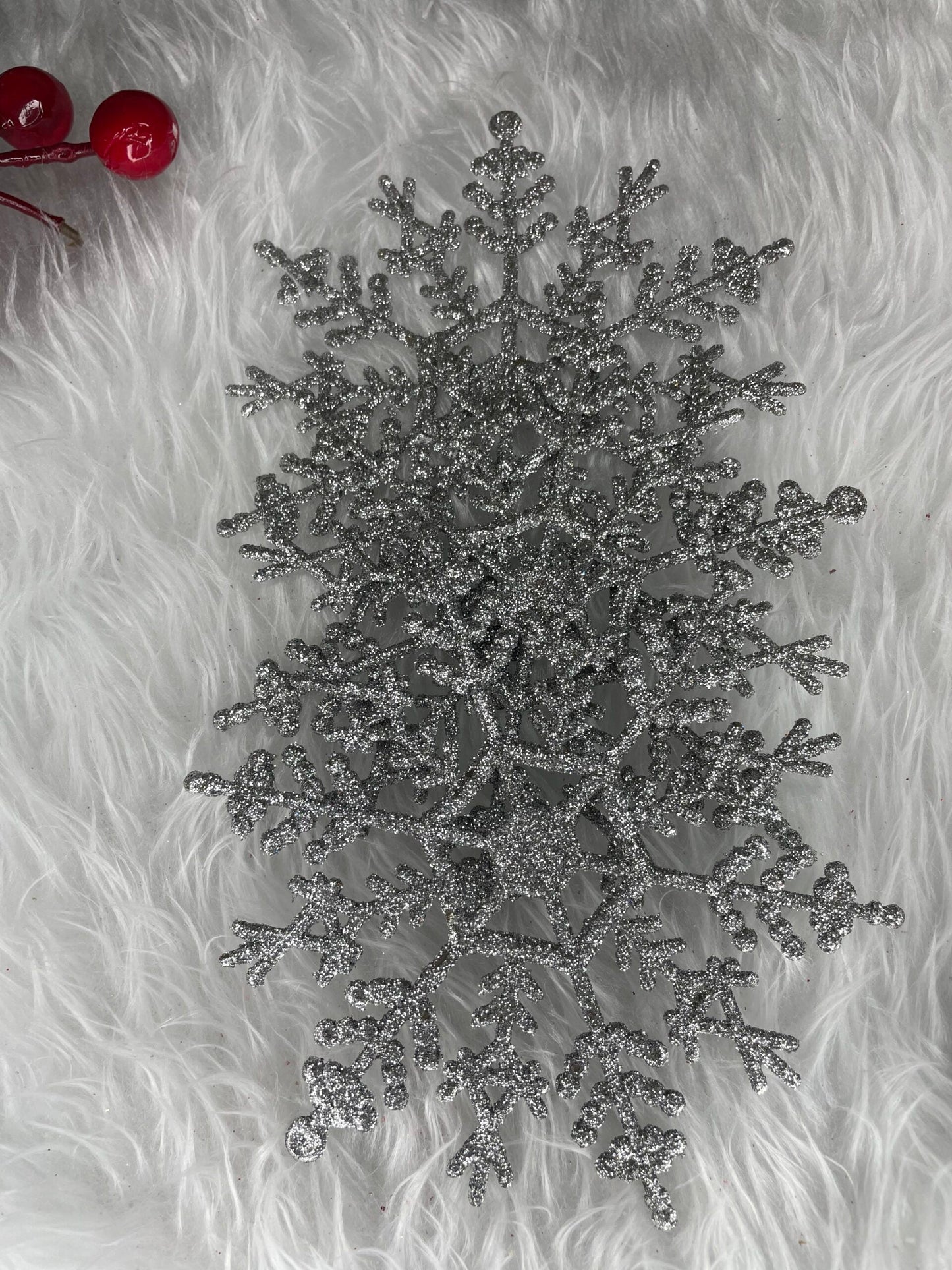 Decoratiune brad fulg de zapada, set 3 bucati, 12cm, argintiu
