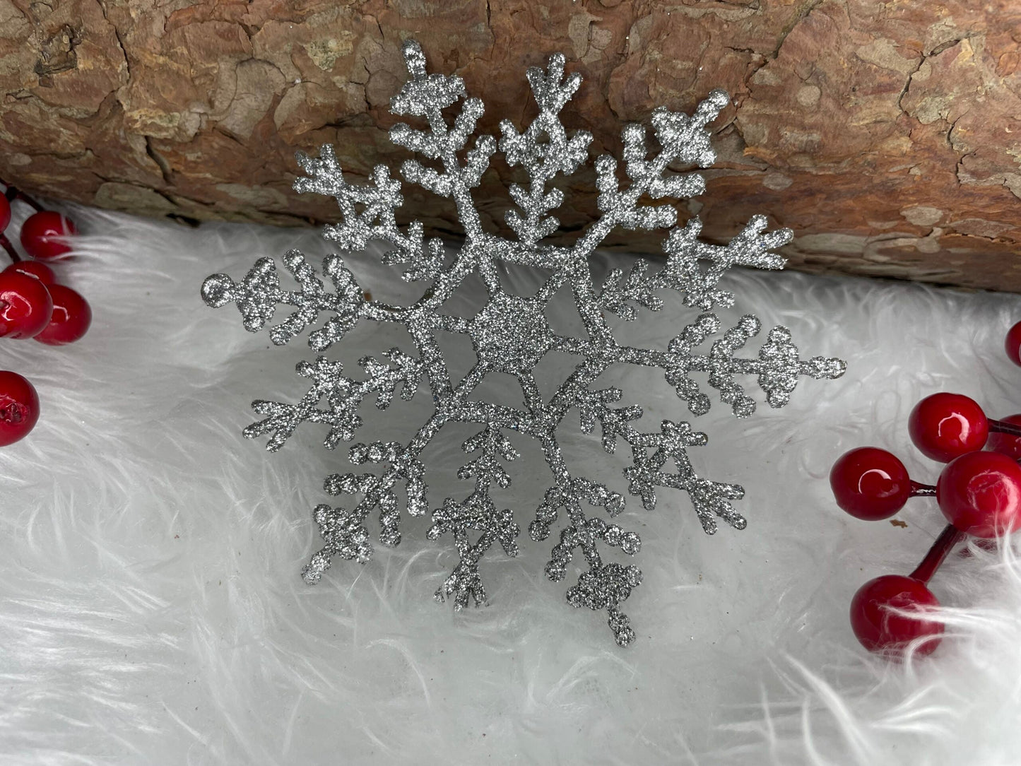 Decoratiune brad fulg de zapada, set 3 bucati, 12cm, argintiu