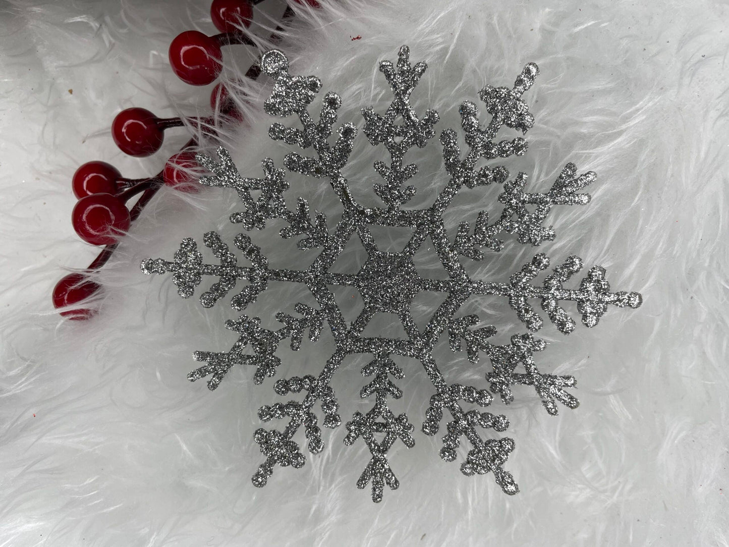 Decoratiune brad fulg de zapada, set 3 bucati, 12cm, argintiu