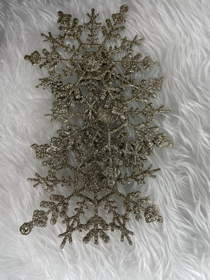 Decoratiune brad fulg de zapada, set 3 bucati, 12cm, auriu