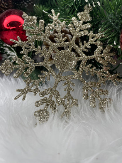 Decoratiune brad fulg de zapada, set 3 bucati, 12cm, auriu