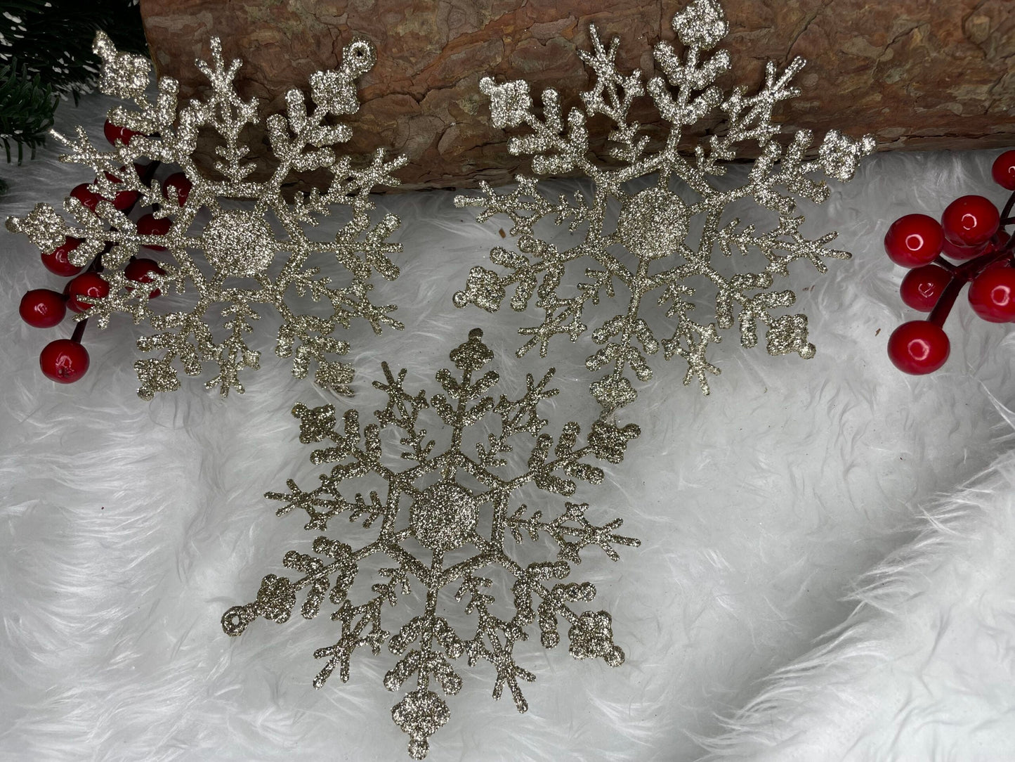 Decoratiune brad fulg de zapada, set 3 bucati, 12cm, auriu