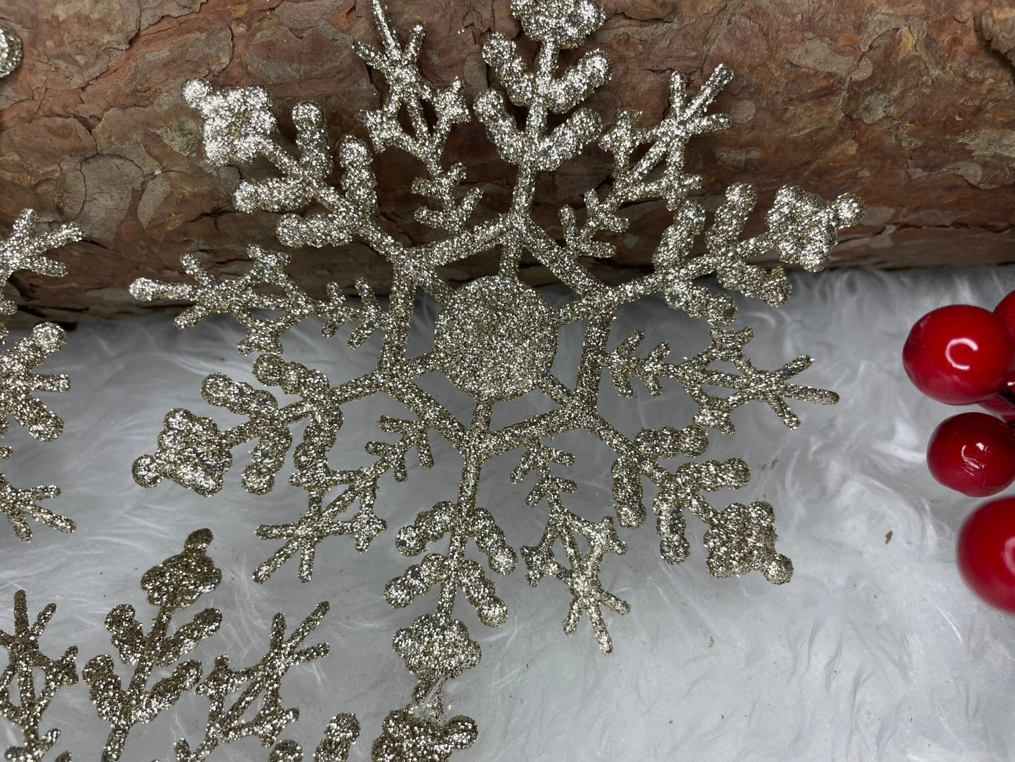 Decoratiune brad fulg de zapada, set 3 bucati, 12cm, auriu