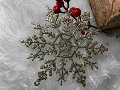 Decoratiune brad fulg de zapada, set 3 bucati, 12cm, auriu