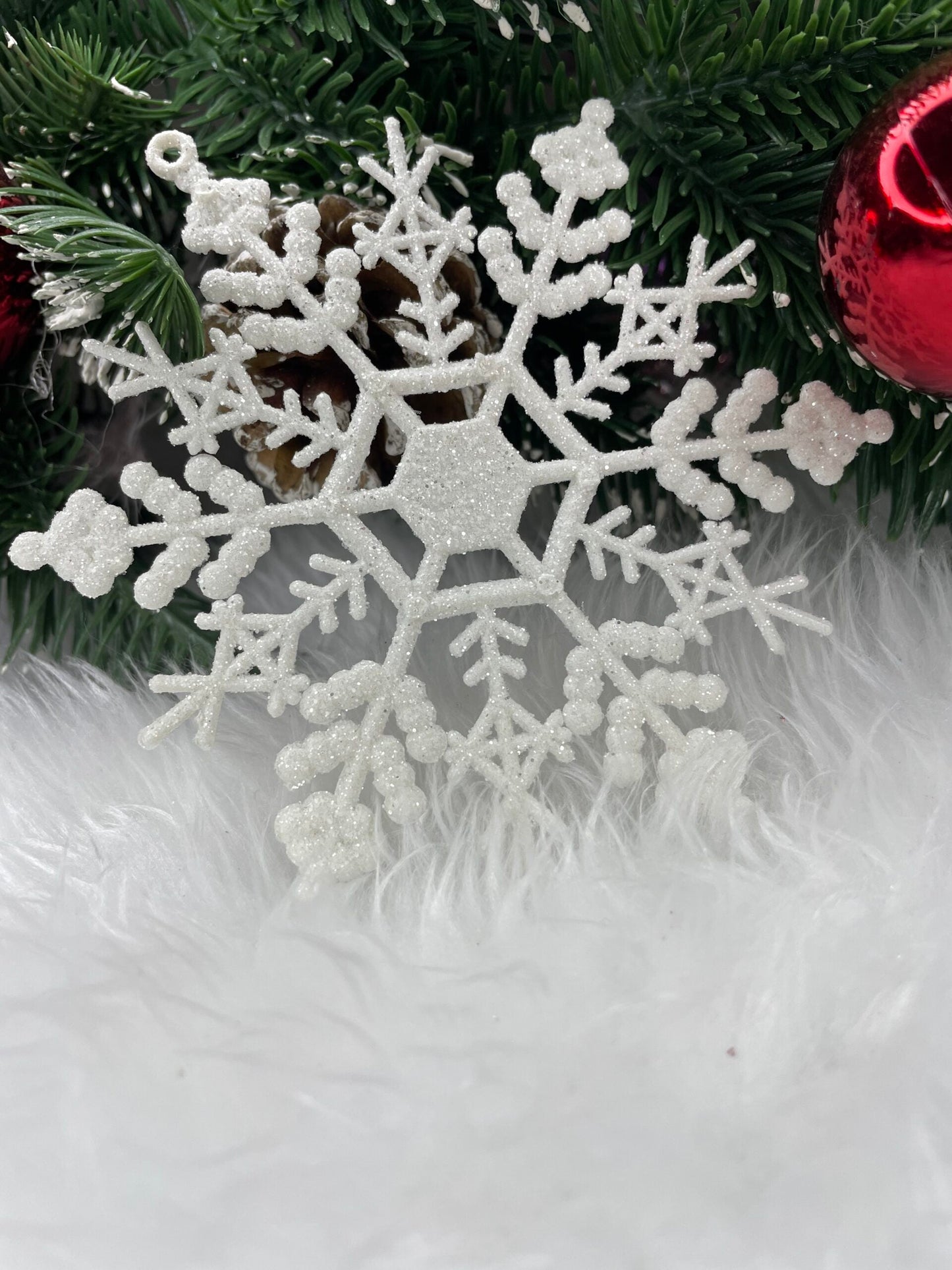 Decoratiune brad fulg de zapada, set 3 bucati, 12cm, alb