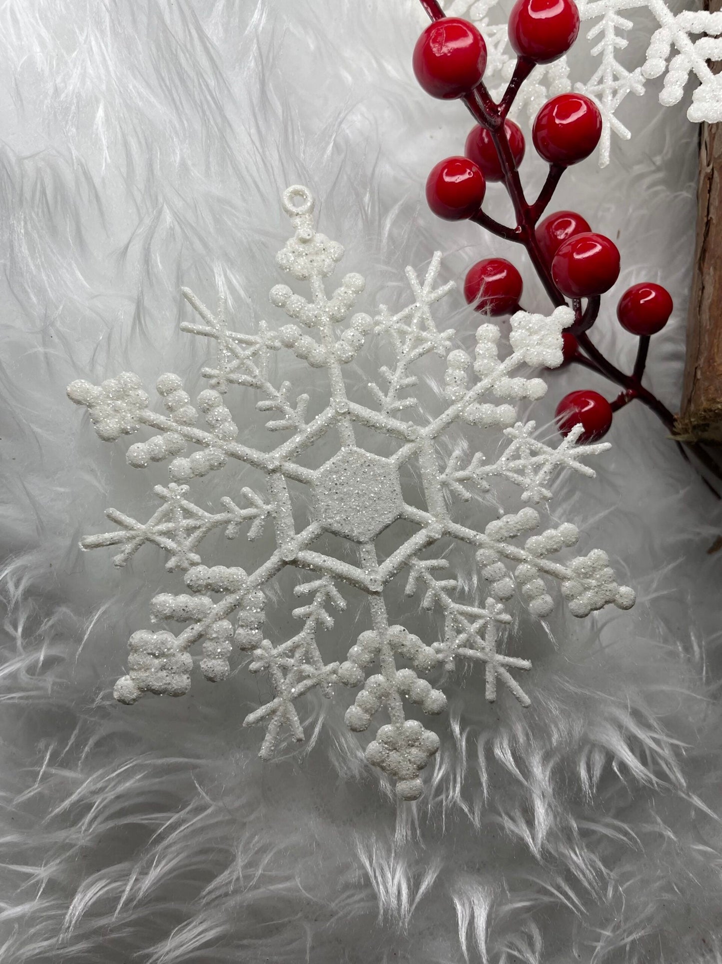 Decoratiune brad fulg de zapada, set 3 bucati, 12cm, alb
