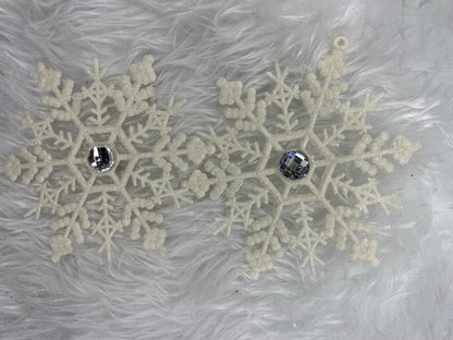 Decoratiune brad fulg de zapada cu cristal, set 2 bucati, 12cm, alb