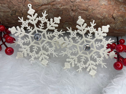 Decoratiune brad fulg de zapada cu cristal, set 2 bucati, 12cm, alb