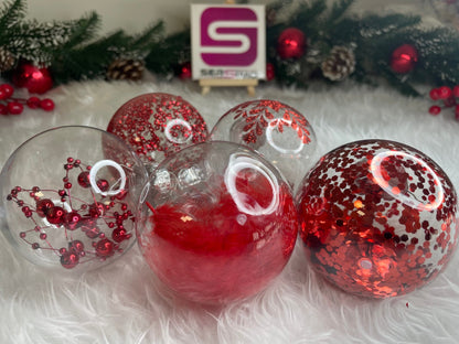 Set globuri de Craciun Inedit, 30 bucati, 7cm, transparente si rosu