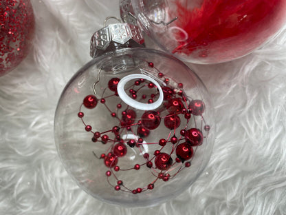 Set globuri de Craciun Inedit, 30 bucati, 7cm, transparente si rosu