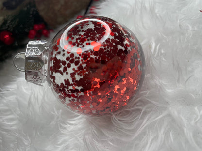 Set globuri de Craciun Inedit, 30 bucati, 7cm, transparente si rosu