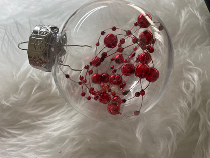 Set globuri de Craciun Inedit, 30 bucati, 7cm, transparente si rosu